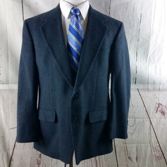 Joseph Roth & Sons 43R Camelhair 2 Button Blue Plaid Tweed Blazer Sport Coat